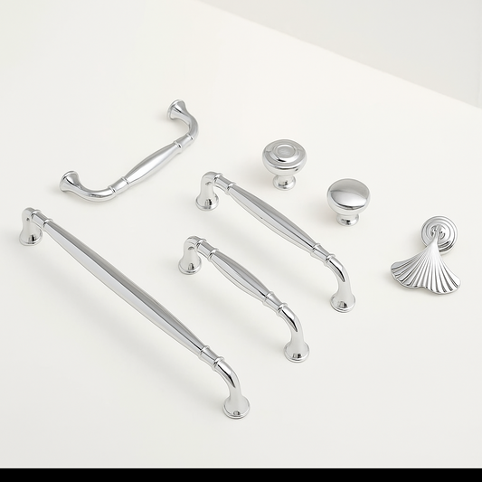 Polished Chrome Cabinet D Handle｜Round Knob | Gingko Drop Pull
