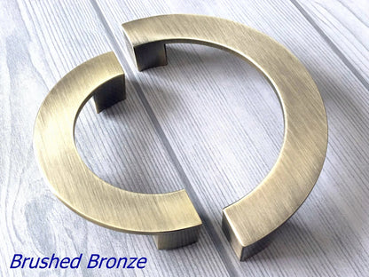Half Circle Cabinet Handles, MCM Drawer Pulls 3.75" 5" Centers, Gold Nickel Black Bronze