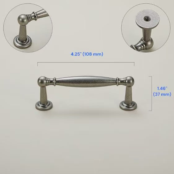 Antique Pewter Brass Cabinet Handles 76 96 128 160 mm, Drawer Knob, Rustic Kitchen Cup Pull