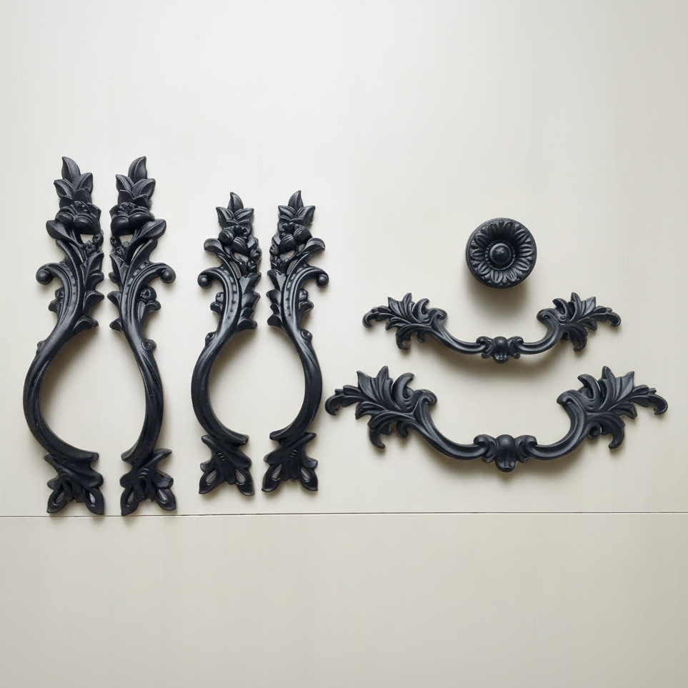Black Leafy Cabinet Drawer Pulls - French Provincial Vertical Handles - LynnsHardware
