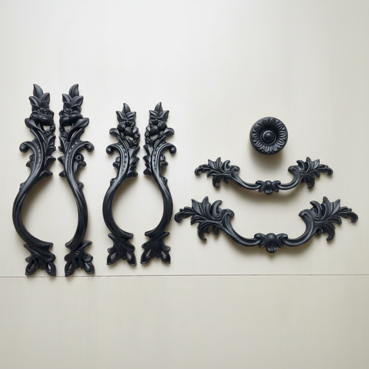 Black Leafy Cabinet Drawer Pulls - French Provincial Vertical Handles - LynnsHardware