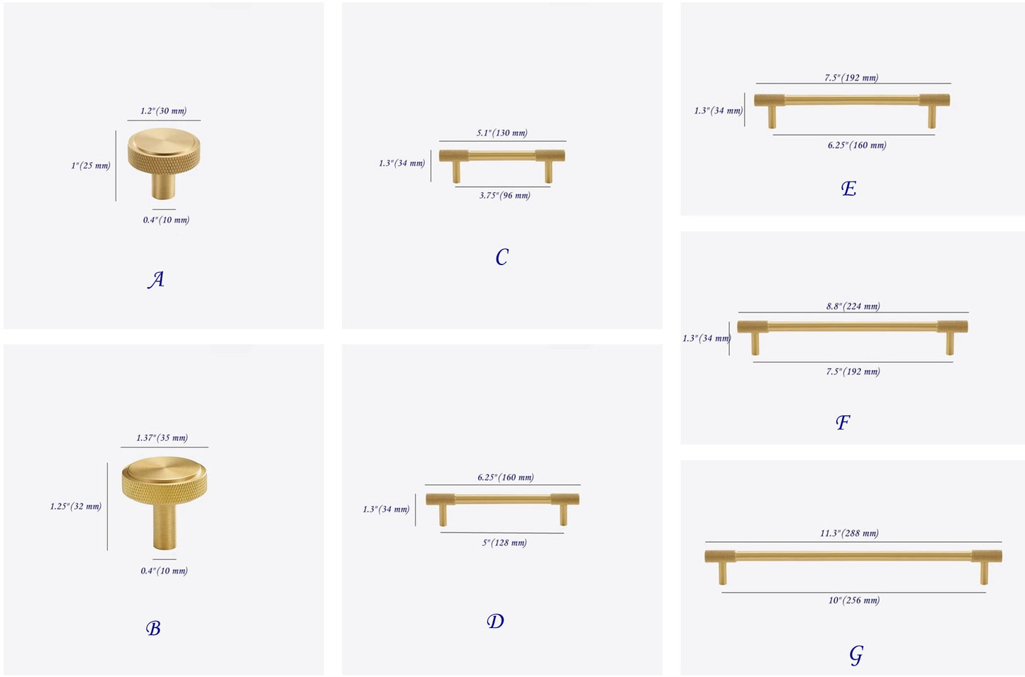 Knurled Brass Cabinet Bar Pulls in Matte Black, Antique Bronze & Brushed Gold