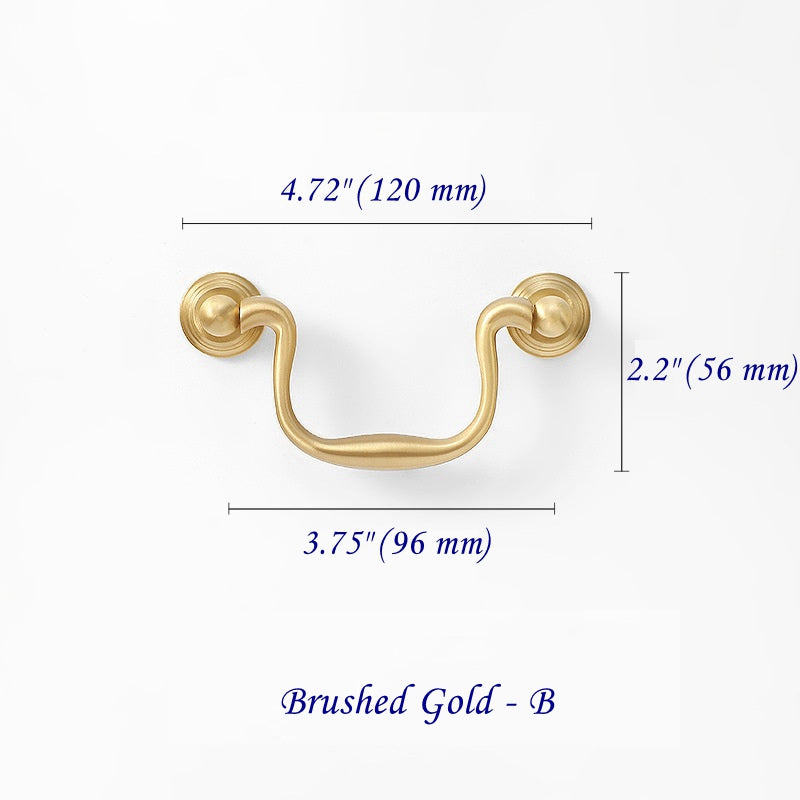 3.75" 5" Centers Brass Swan Neck Bail Pull 96 128 mm Holes | Lynns Hardware