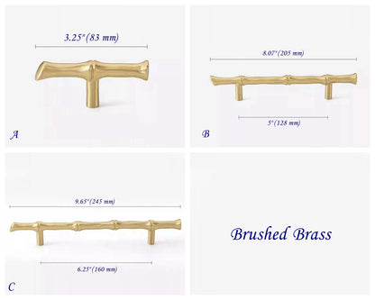 Asian-inspired Bamboo Cabinet Pulls 5" 6.25", Solid Brass, Polished Brass / Chrome / Antique Bronze