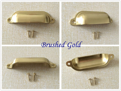 Cabinet Cup Pull Handle, 3.5" Center to Center, Front Screws, Multi Finishes