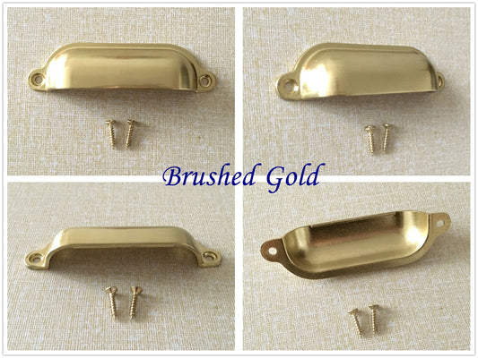 Cabinet Cup Pull Handle, 3.5" Center to Center, Front Screws, Multi Finishes