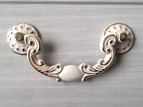Shabby Chic Dresser Drawer Handle, Cabinet Swing Bail Pull, Creamy White Gold