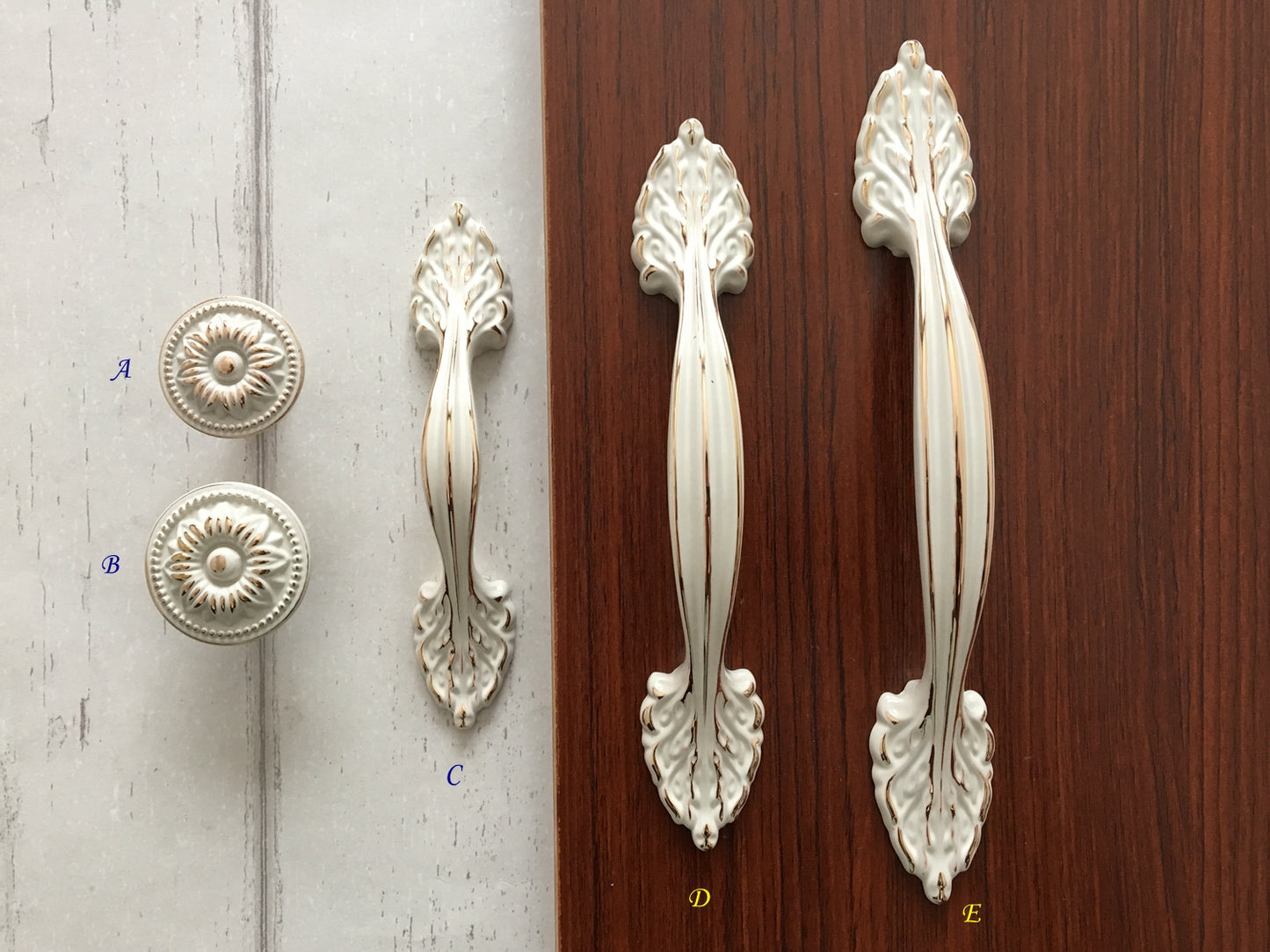2.5" 3.75" 5" Dresser Drawer Pull, Creamy White Cabinet Handle, Shabby Chic Kitchen Hardware