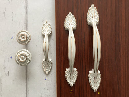 2.5" 3.75" 5" Dresser Drawer Pull, Creamy White Cabinet Handle, Shabby Chic Kitchen Hardware