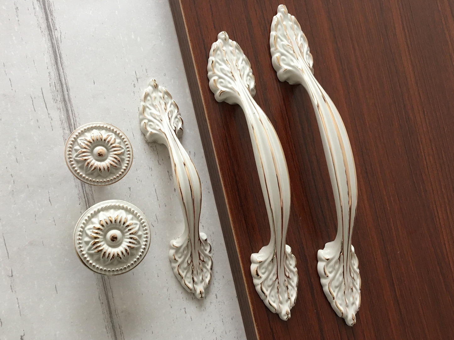 2.5" 3.75" 5" Dresser Drawer Pull, Creamy White Cabinet Handle, Shabby Chic Kitchen Hardware