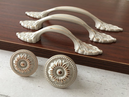 2.5" 3.75" 5" Dresser Drawer Pull, Creamy White Cabinet Handle, Shabby Chic Kitchen Hardware