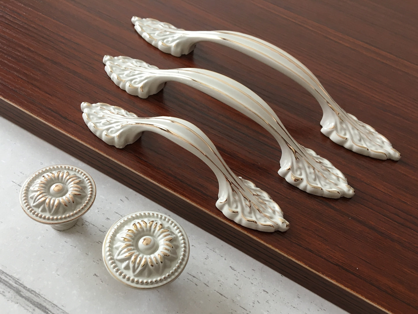 2.5" 3.75" 5" Dresser Drawer Pull, Creamy White Cabinet Handle, Shabby Chic Kitchen Hardware