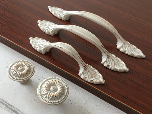 2.5" 3.75" 5" Dresser Drawer Pull, Creamy White Cabinet Handle, Shabby Chic Kitchen Hardware