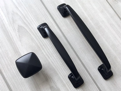 Matte Black Cabinet Pulls, Square Knob, Kitchen Hardware