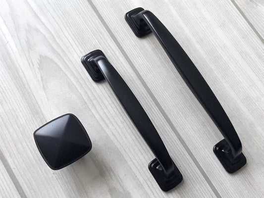 Matte Black Cabinet Pulls, Square Knob, Kitchen Hardware