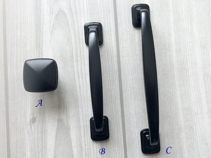 Matte Black Cabinet Pulls, Square Knob, Kitchen Hardware