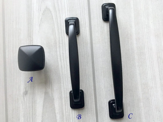 Matte Black Cabinet Pulls, Square Knob, Kitchen Hardware