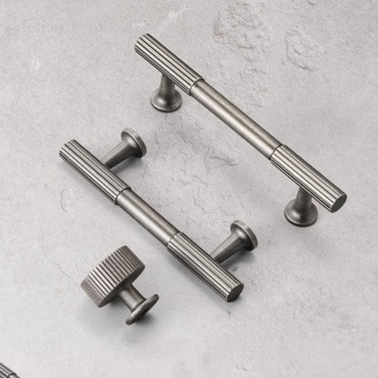 Antique Pewter Fluted Cabinet Pulls, Knurled Drawer Knobs, Kitchen Hardware