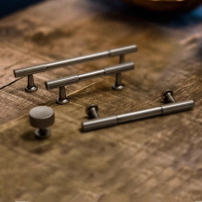 Antique Pewter Fluted Cabinet Pulls, Knurled Drawer Knobs, Kitchen Hardware