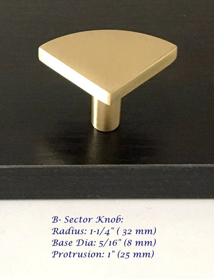 Brushed Gold Dresser Drawer Knob, Kitchen Cabinet Pull, Half Circle, Quarter Moon, Conical
