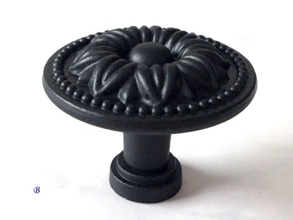 3" 3.75" Centers Black Leafy Drawer Pulls, Floral Knob, Vintage Shabby Chic