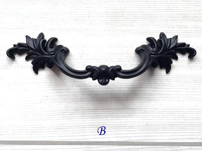 Black Leafy Cabinet Drawer Pulls, Floral Knob, Pair Vertical Handles