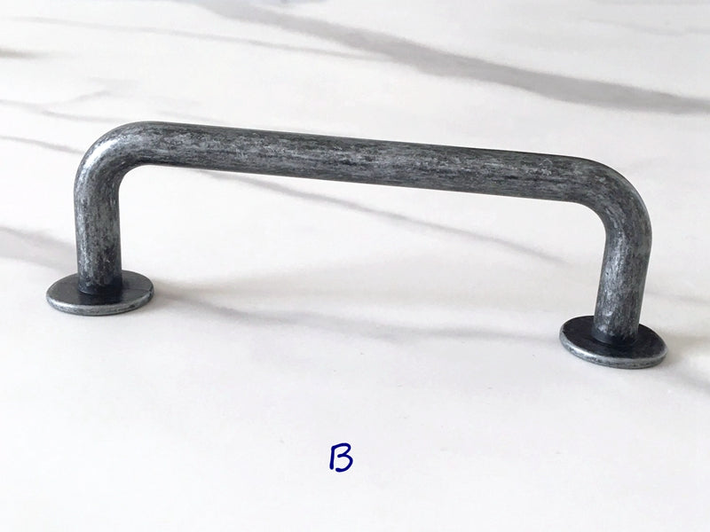 Antique Pewter Cabinet Pulls, D-shaped Drawer Handles, Rustic Kitchen Hardware