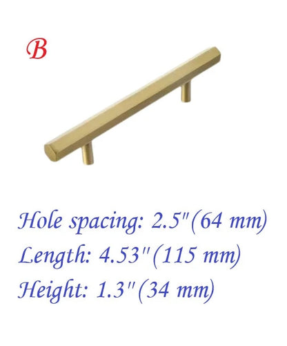 Solid Brass Hexagonal Cabinet Bar Handles, Geometric Kitchen Hardware