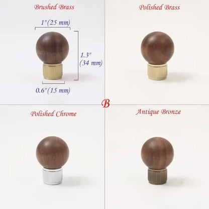 Walnut Brass Cabinet Knob, Pendant Wooden Drawer Pull, Oriental Retro Kitchen Hardware