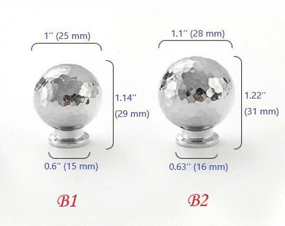 Silver Hammered Brass Drawer Knobs, Polished Chrome, Modern Kitchen Cabinet Hardware