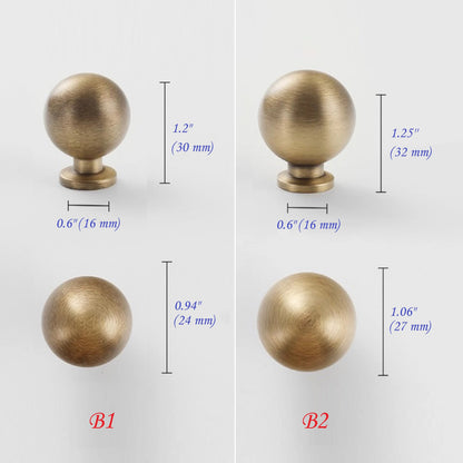 Solid Brass Antique Bronze Cabinet Knobs, Sphere Ball Drawer Pull