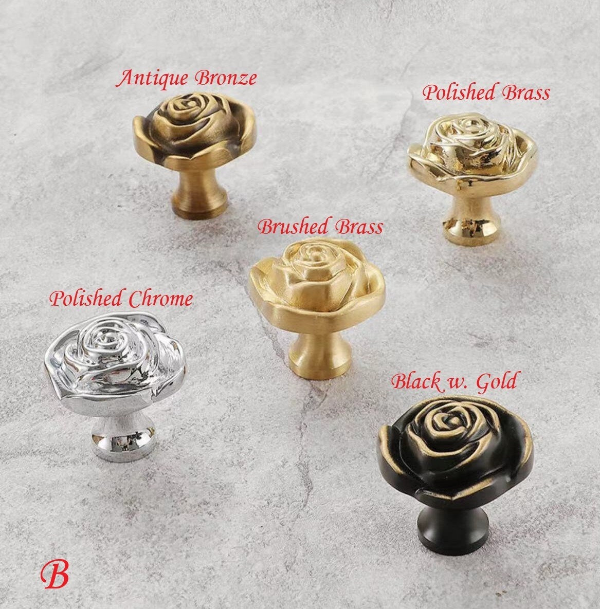 Flower Brass Cabinet Knobs in Gold Silver Bronze