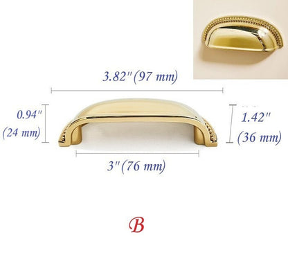 Stylish Polished Brass Cabinet Handles, Shiny Gold Drawer Cup Pulls
