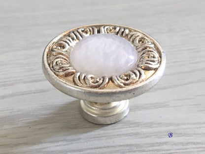 Drawer Knobs with Backplate, Shabby Chic, White Antique Silver