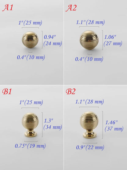 Beehive Drawer Knobs Polished Gold Brass Cabinet Pull Kitchen Hardware Mid Century Modern