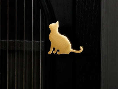 Brass Cat Cabinet Door Knob Right