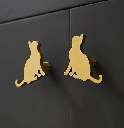 Brass Cat Cabinet Pulls Hardware Pair