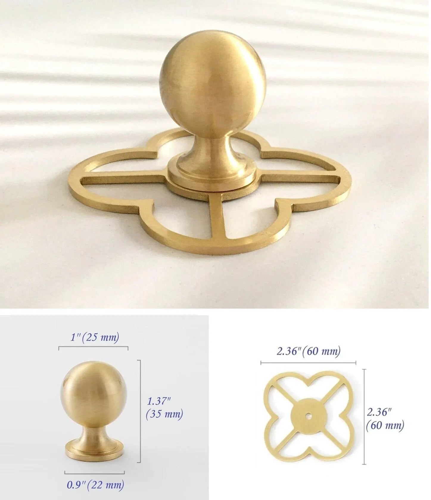 Brushed Gold Brass Cabinet Knobs Back Plate Dresser Drawer Pull Kitchen Hardware Mid Century Modern