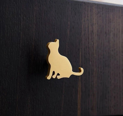 Brushed Brass Cat Cabinet Pulls Hardware Pair