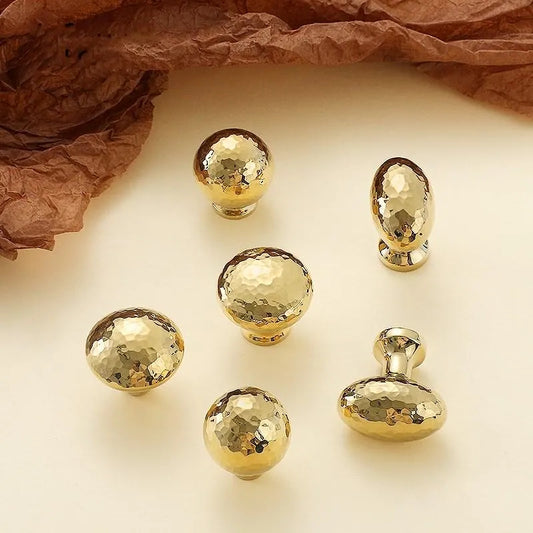 Hammered Brass Knobs Gold Drawer Pulls Egg Door Handle