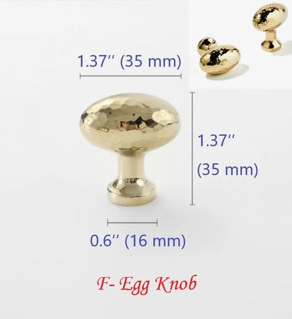 Hammered Brass Knobs Gold Drawer Pulls Egg Door Handle
