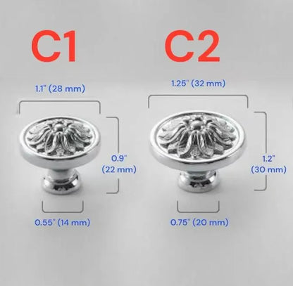 Assorted Polished Chrome Cabinet Knob, Shiny Silver Floral Drawer Pull, Kitchen Hardware