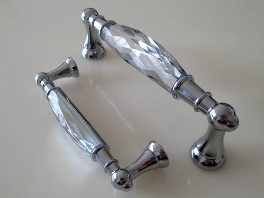 3.75" 5" Crystal Drawer Pull, Glass Cabinet Pulls, Gold Silver Modern Hardware