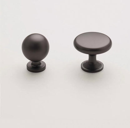 Globed knob and disc knob in dark gray finish 