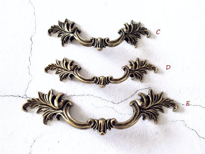 2.5" 3" 3.75" Antique Bronze Leafy Drawer Pulls, French Provincial Cabinet Hardware
