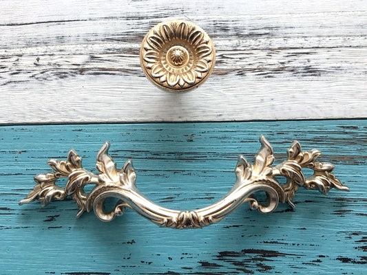 3" Centers Antique Silver Leafy Drawer Pulls, Vintage Shabby Chic Cabinet Hardware, 76 mm Holes