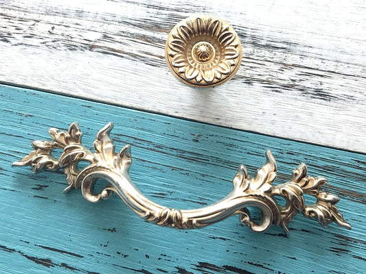 3" Centers Antique Silver Leafy Drawer Pulls, Vintage Shabby Chic Cabinet Hardware, 76 mm Holes