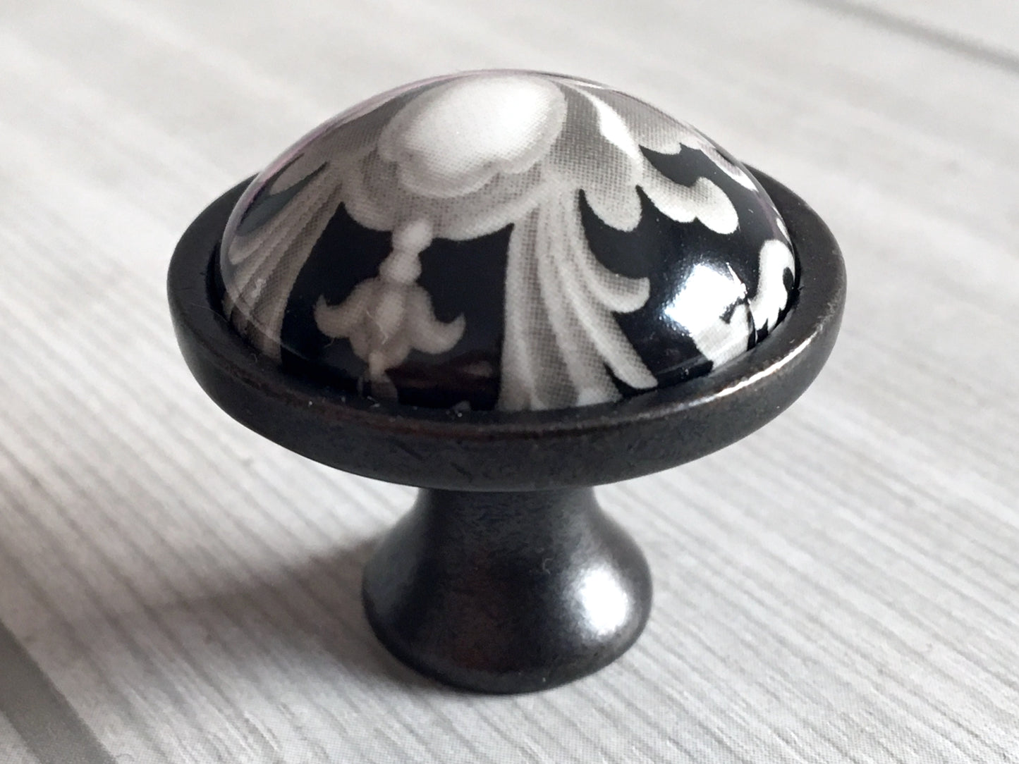 3" Centers Ceramic Gray & Black Floral Cabinet Pull & Knob - 76 mm - LynnsHardware