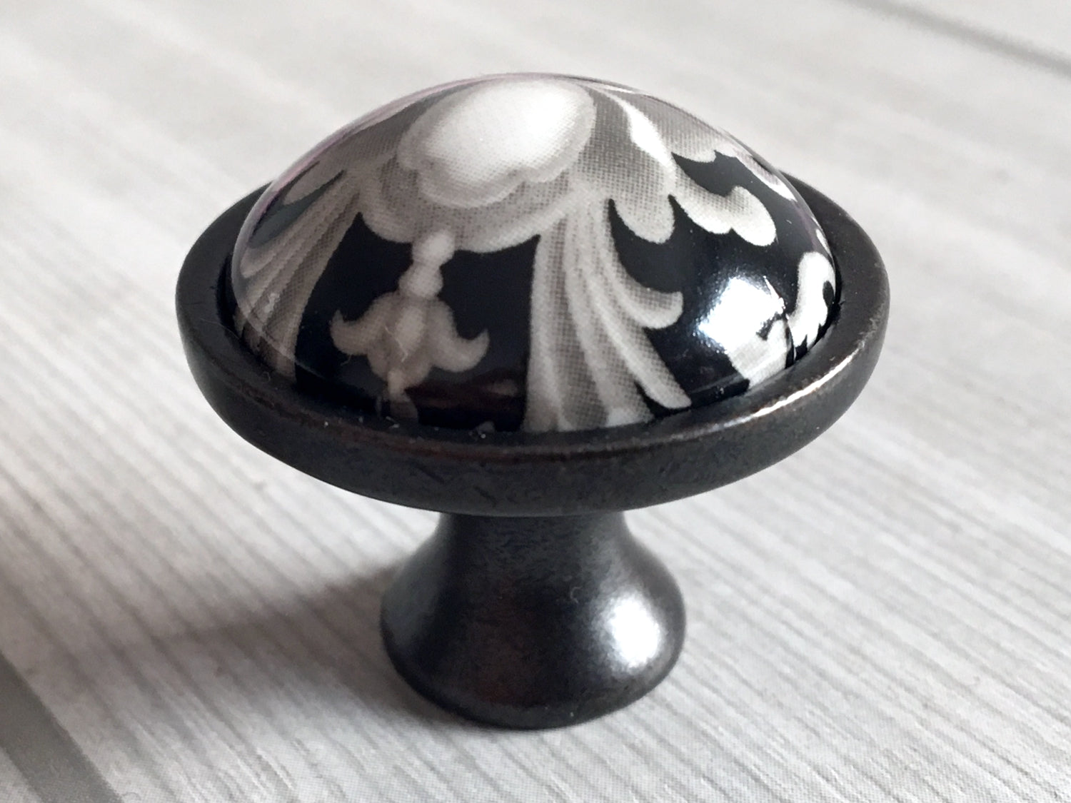 3" Centers Ceramic Gray & Black Floral Cabinet Pull & Knob - 76 mm - LynnsHardware