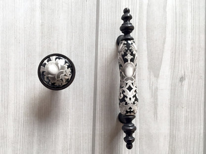 3" Centers Ceramic Gray & Black Floral Cabinet Pull & Knob - 76 mm - LynnsHardware